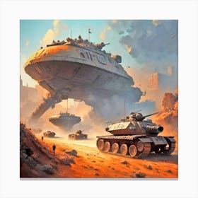 Tank On The Road Canvas Print