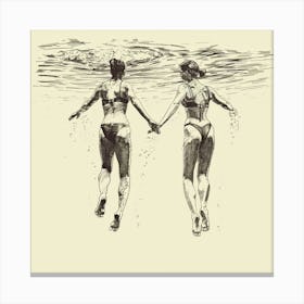 Two Women Swimming In The Water Canvas Print