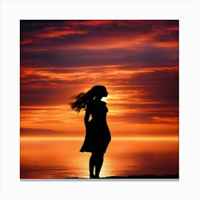 Silhouette Of A Woman At Sunset Canvas Print