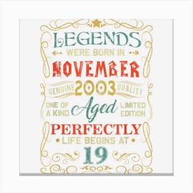 Legends Were Born In November 2003 19th Birthday Gifts Canvas Print