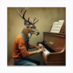 Deer Playing Piano 4 Canvas Print