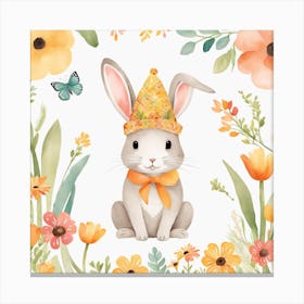 Floral Baby Rabbit Nursery Illustration (28) Canvas Print