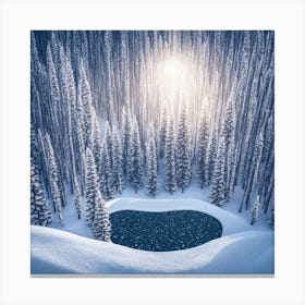 Winter Forest With Visible Horizon And Stars From Above Drone View Canvas Print
