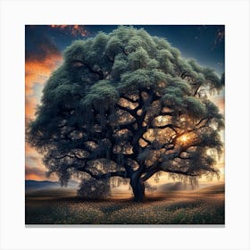 Sunset Over A Tree Canvas Print