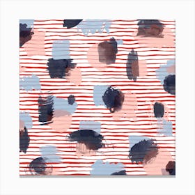 Watercolor Stains Stripes Red Square Canvas Print