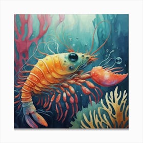 Shrimp Vibrant Ocean Watercolor Canvas Print