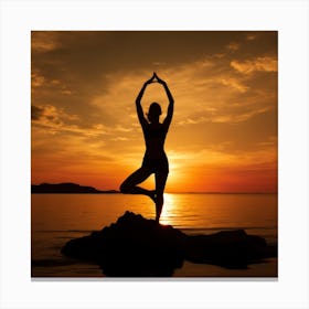 Silhouette Of Woman Doing Yoga At Sunset Canvas Print