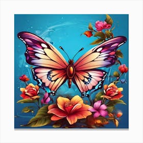 Butterfly And Flowers 1 Canvas Print