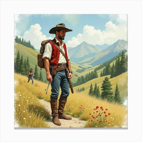 Spanish Man In A Scenic Setting, Watercolor With Natural Beauty 1 Canvas Print