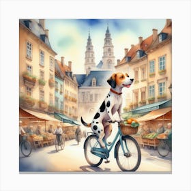 Dog On A Bicycle art Canvas Print