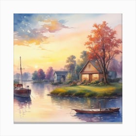 Sunset By The Lake Canvas Print