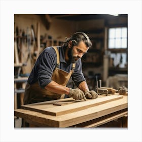 Carpenter Working In Workshop Canvas Print