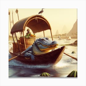 Alligator In A Boat 1 Canvas Print