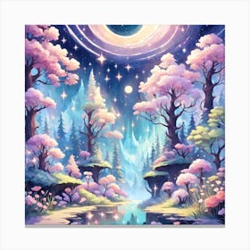 A Fantasy Forest With Twinkling Stars In Pastel Tone Square Composition 22 Canvas Print