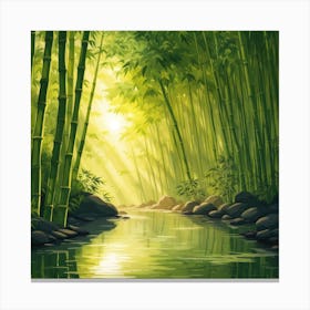 A Stream In A Bamboo Forest At Sun Rise Square Composition 323 Canvas Print