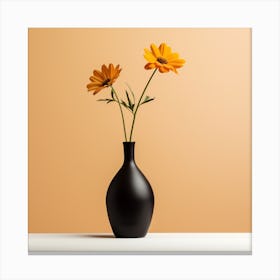 Black Vase With Yellow Flowers Canvas Print