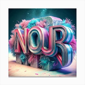 3d Text Nojr With Neon Lights And Fuzzy Textures Canvas Print