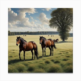 Horses In The Meadow Canvas Print