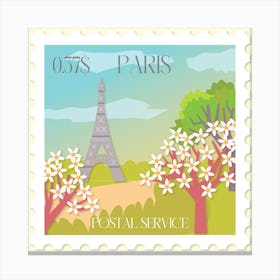 Paris Eiffel Tower Postal Travel Stamp Canvas Print