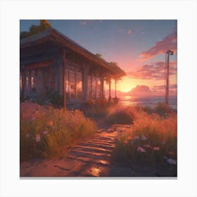 House At Sunset Canvas Print