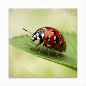 A Vibrant, Highly Detailed Image Of A Beautiful Ladybug Perched On A Delicate Green Leaf 3 Canvas Print