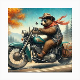 Bear On A Motorcycle Canvas Print