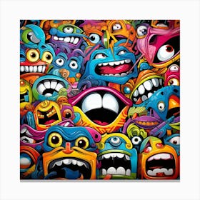 Colorful Cartoon Monsters Canvas Print
