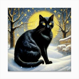 Winter Black Cat Canvas Print