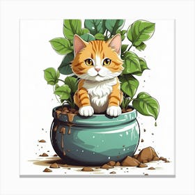 Cat In A Pot, wall art, painting design 1 Canvas Print