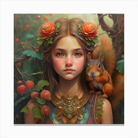 Girl With A Squirrel Canvas Print