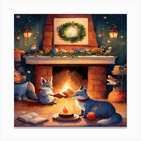 Christmas Foxes Canvas Print