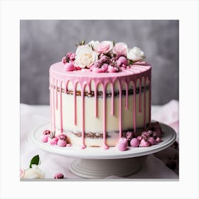 Pink Cake With Drips Canvas Print