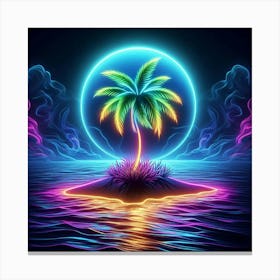 Neon Oasis Moonlit Palm Canvas Print