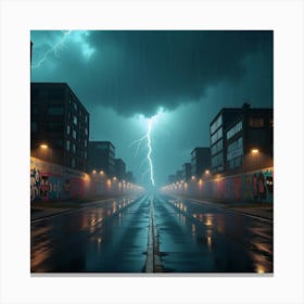 Lightning Over A City Street Canvas Print