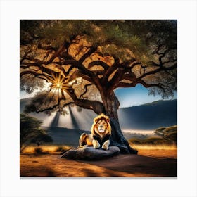 Lion Under The Tree 13 Canvas Print