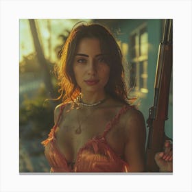 Woman Holding A Gun Canvas Print