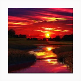 Sunset Over A River 3 Canvas Print