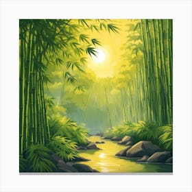 A Stream In A Bamboo Forest At Sun Rise Square Composition 372 Canvas Print