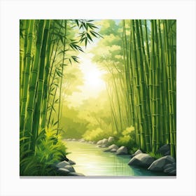 A Stream In A Bamboo Forest At Sun Rise Square Composition 63 Canvas Print