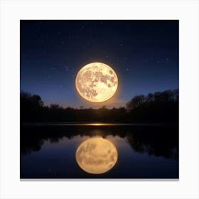 Full Moon Over Lake 1 Canvas Print