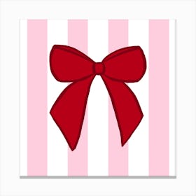 Red Ribbon Bow Pink Stripes Canvas Print