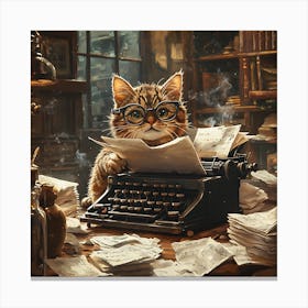 Funny Cat Writer Vintage 7 Canvas Print