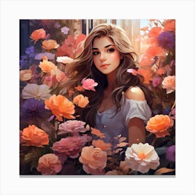 Girl In Flowers Canvas Print