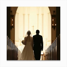 Bride And Groom Walking Down The Aisle Canvas Print