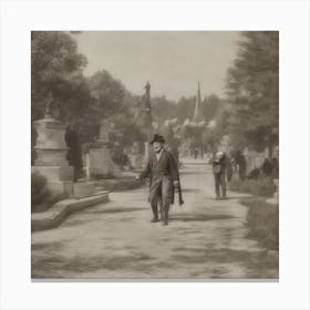 Man Walking In Cemetery Canvas Print