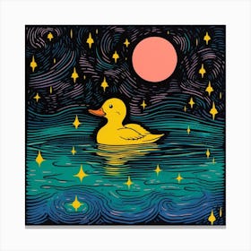 Duckling Linocut Style At Night 3 Canvas Print