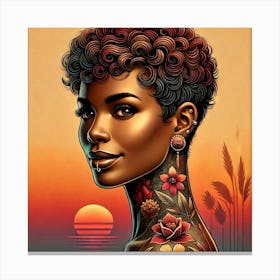 Black Short Hair Woman With Tattoos Canvas Print