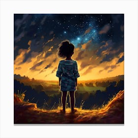 Little Girl Staring At The Stars Canvas Print