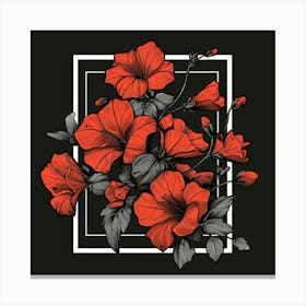 Red Flowers In A Frame 2 Canvas Print