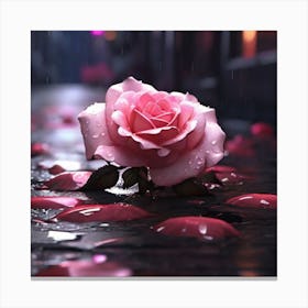 Pink Rose In The Rain Canvas Print